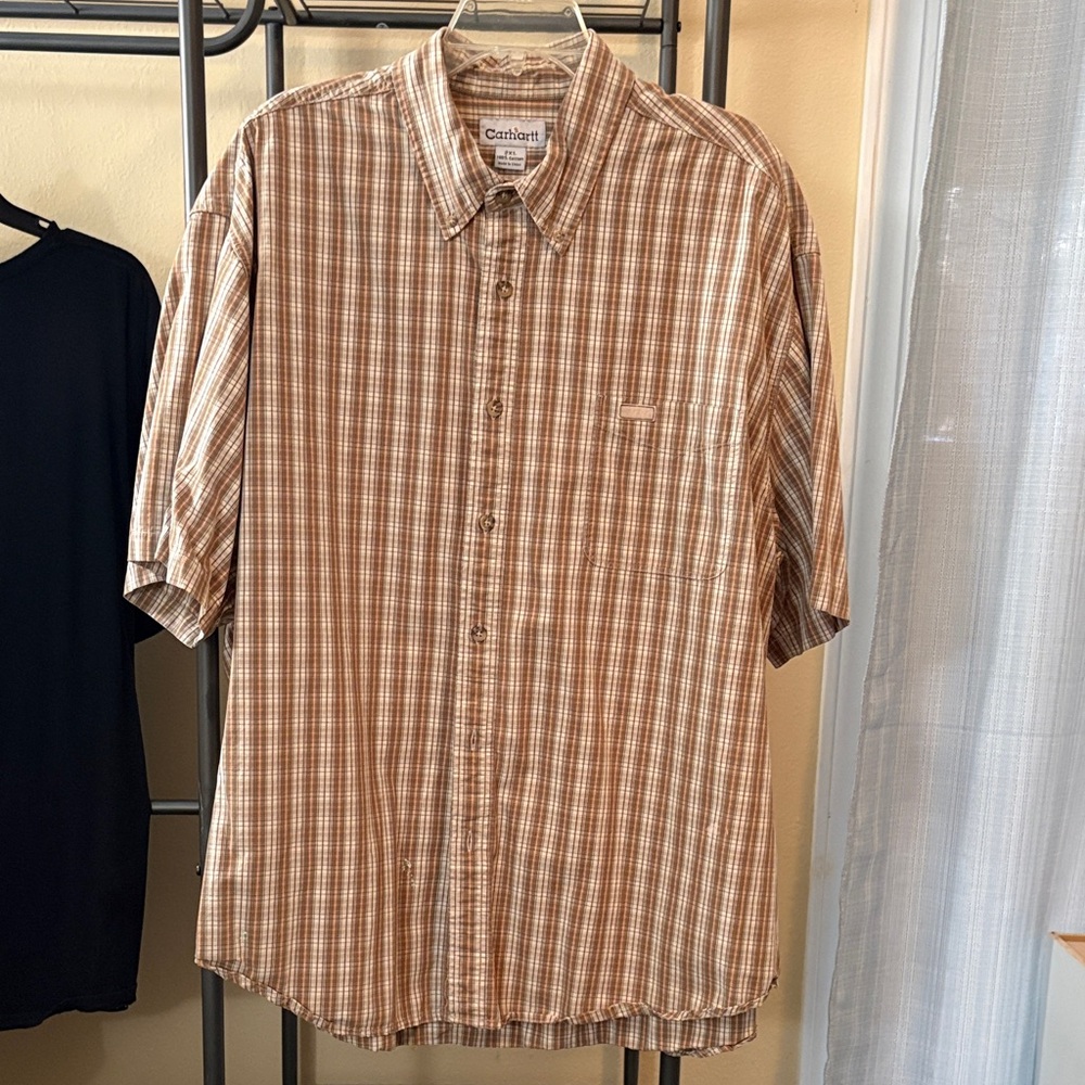 Carhartt Men's Tan Plaid Button Down Shirt